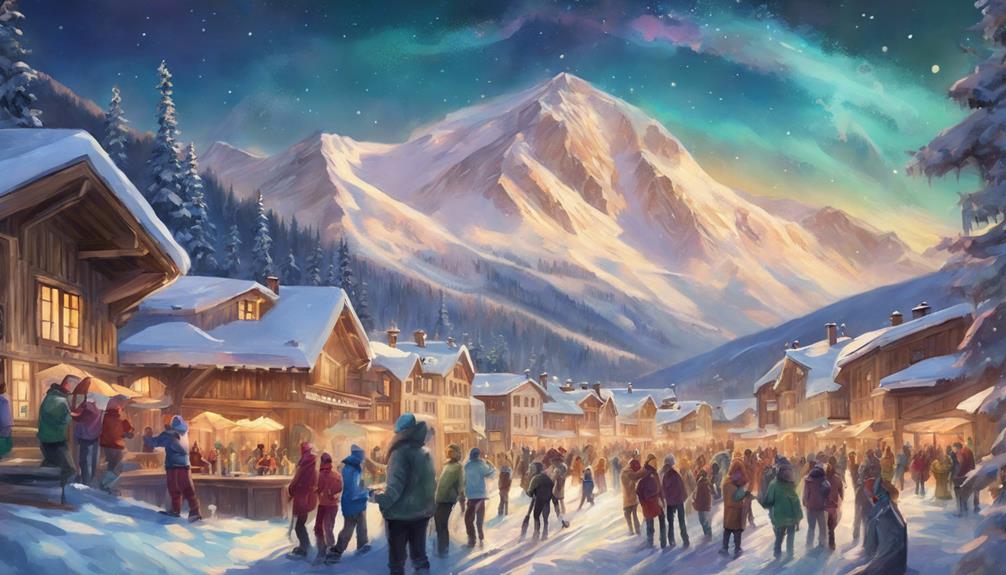 energetic ski lodge scene